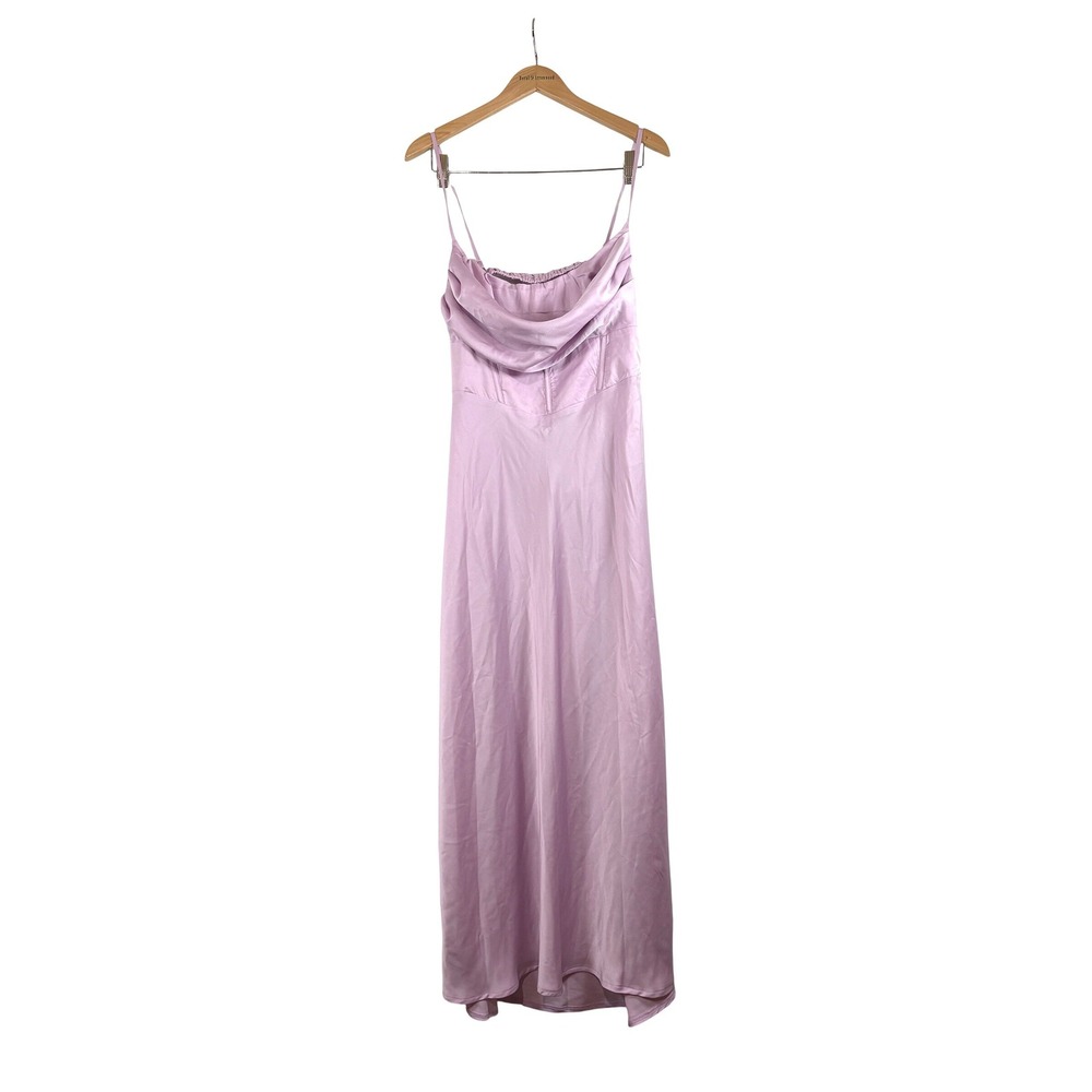Princess Polly Lillie Midi Dress Purple Satin Cowl Neck Corset Back Cutout Sz 12